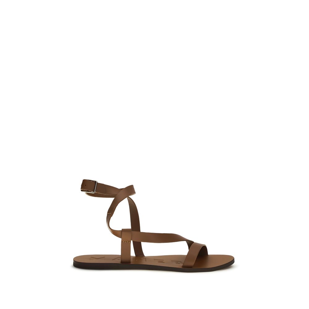 Manebi Braune Kalbsleder Bos Taurus Flache Sandalen