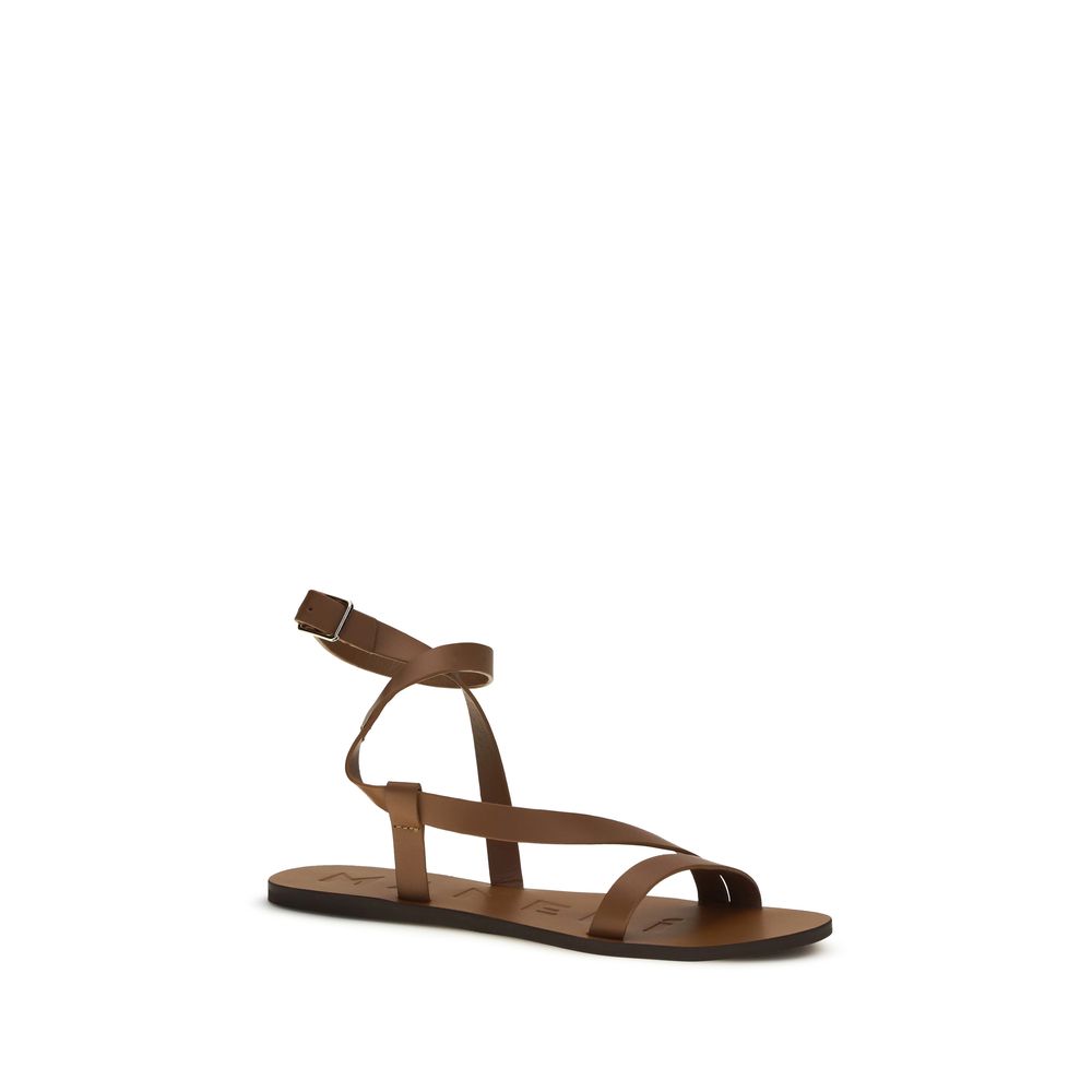 Manebi Braune Kalbsleder Bos Taurus Flache Sandalen
