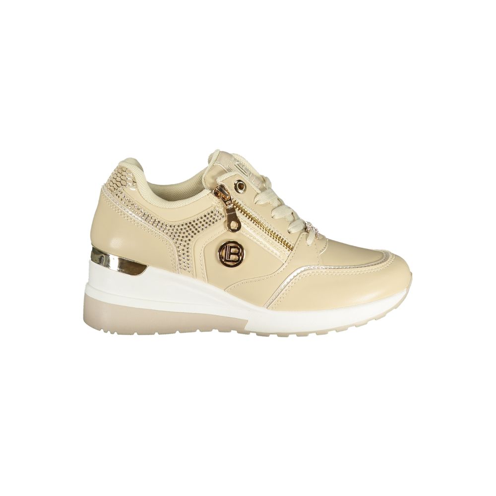 Laura Biagiotti Beige Calf Leather Bos Taurus Athletic Sneakers