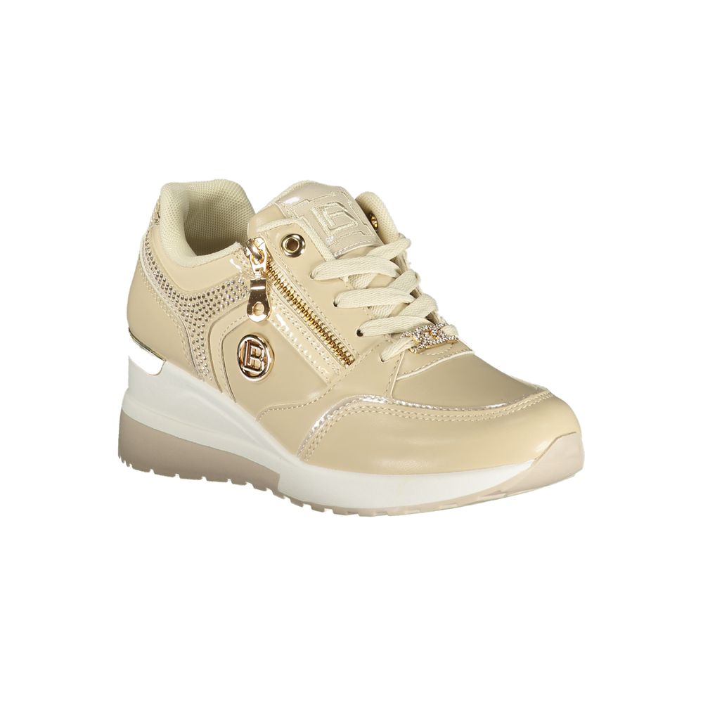Laura Biagiotti Beige Calf Leather Bos Taurus Athletic Sneakers