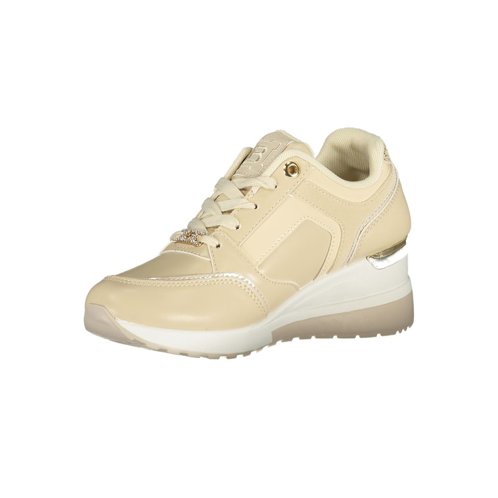 Laura Biagiotti Beige Calf Leather Bos Taurus Athletic Sneakers
