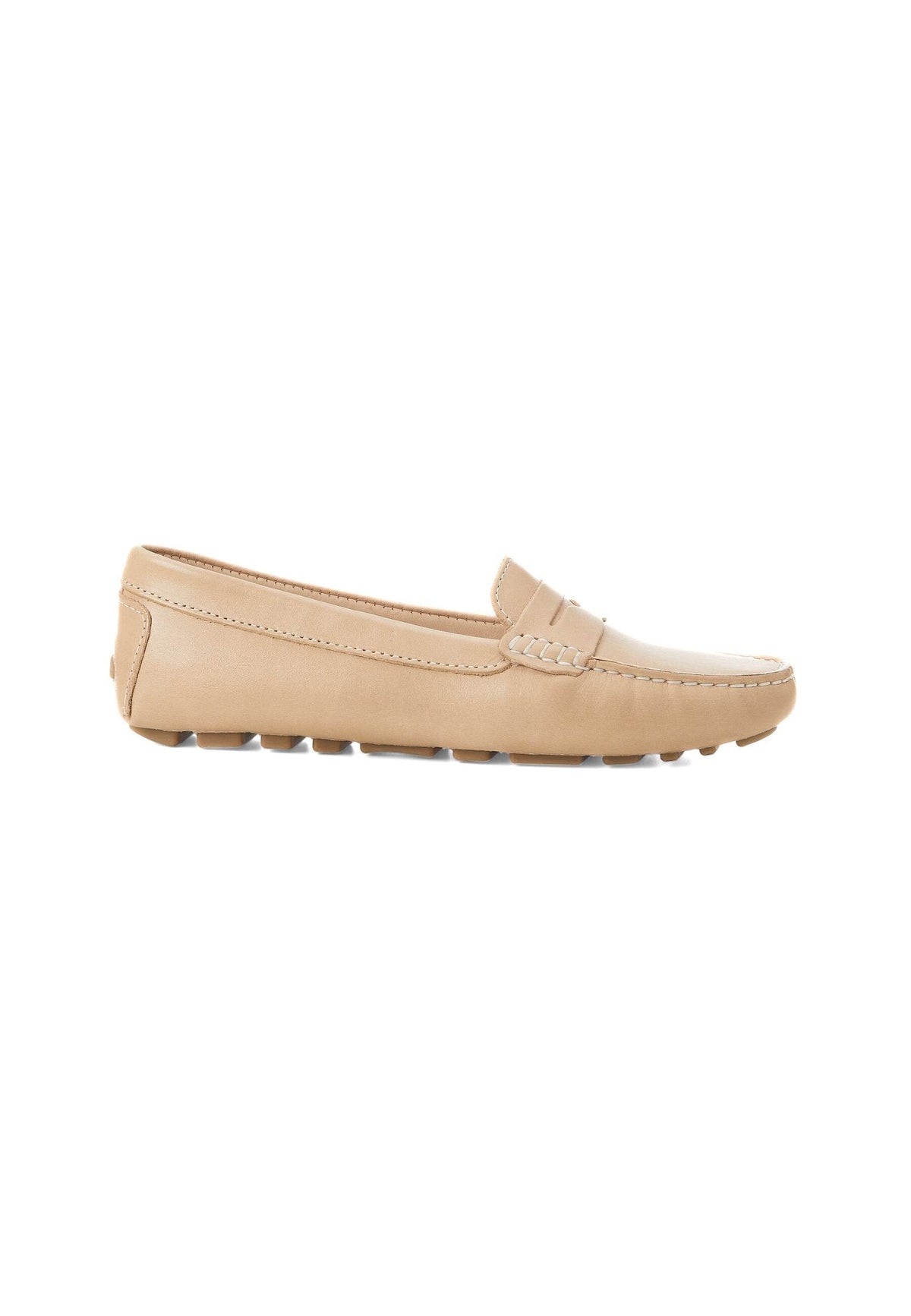 Angico Beige Leather Driving Loafers – Flat Penny Moccasins-0