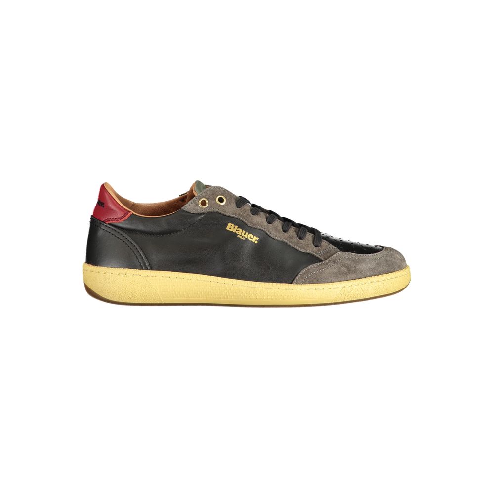 Blauer Schwarzer Leder Herren Sneaker
