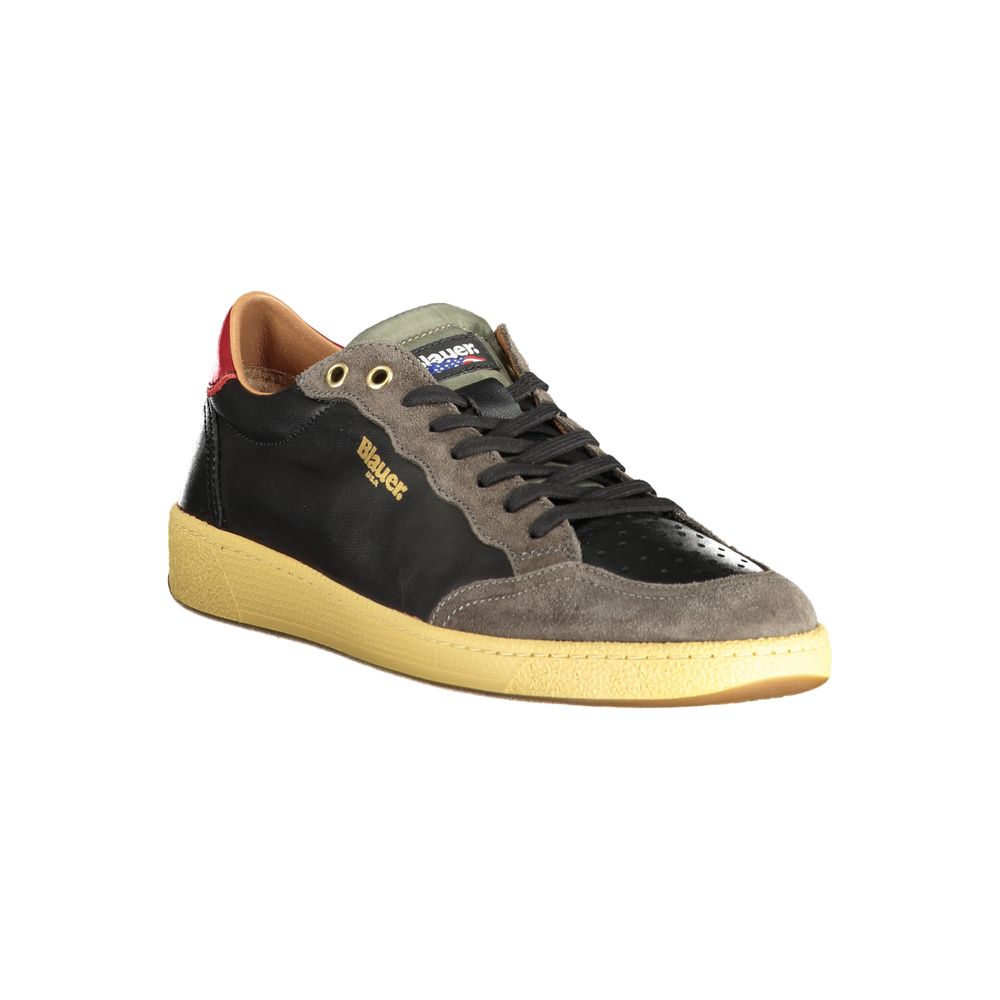 Blauer Schwarzer Leder Herren Sneaker