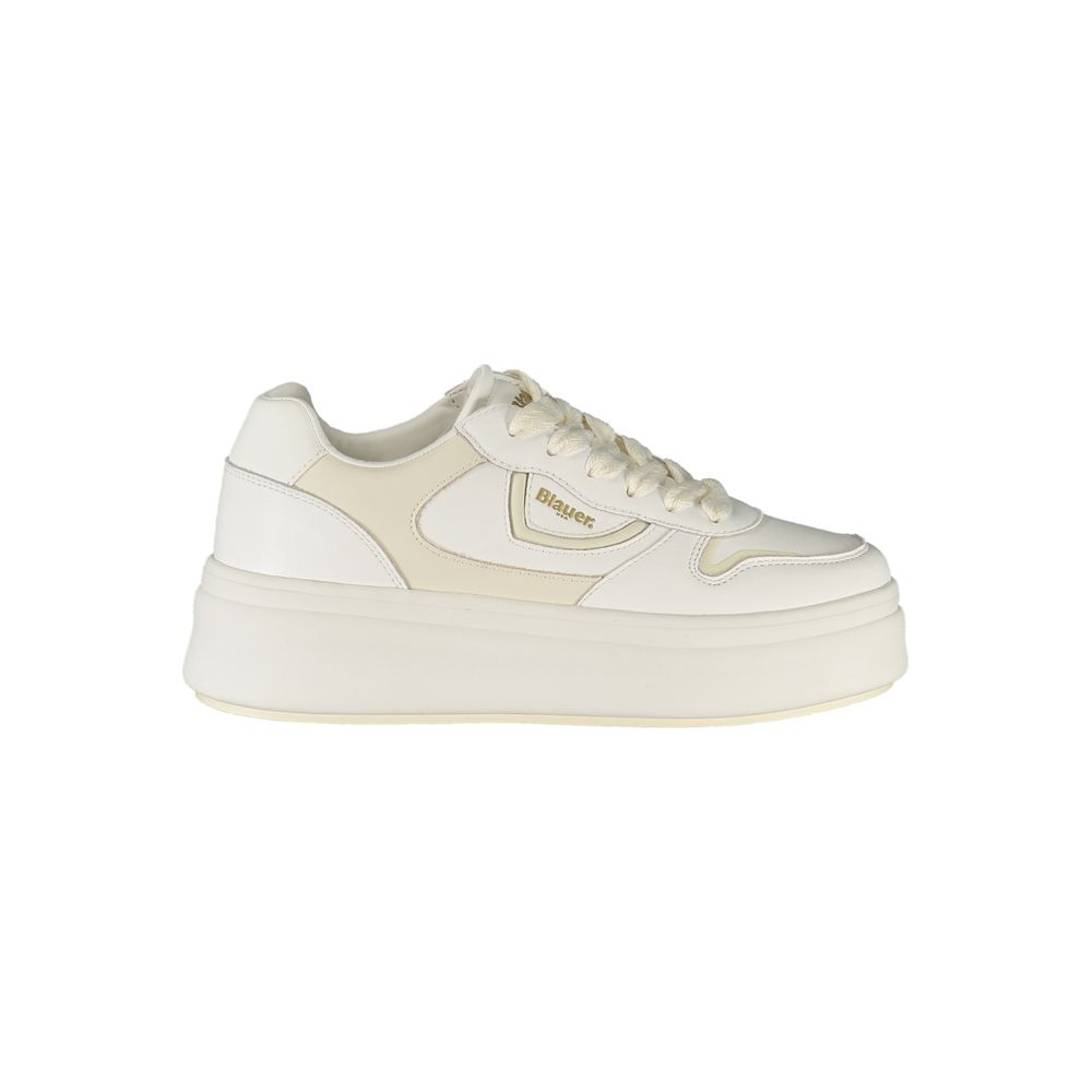 Blue and White Polyester Low-Top Sneakers