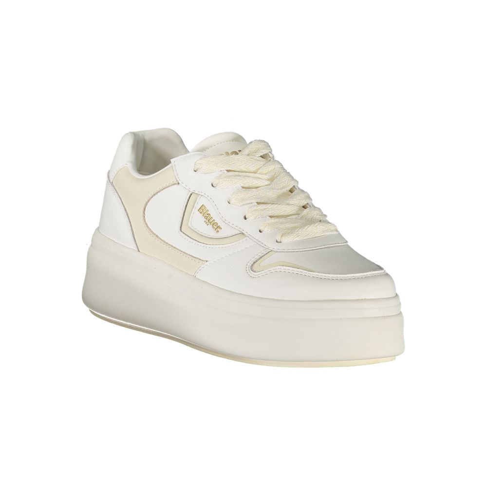 Blue and White Polyester Low-Top Sneakers