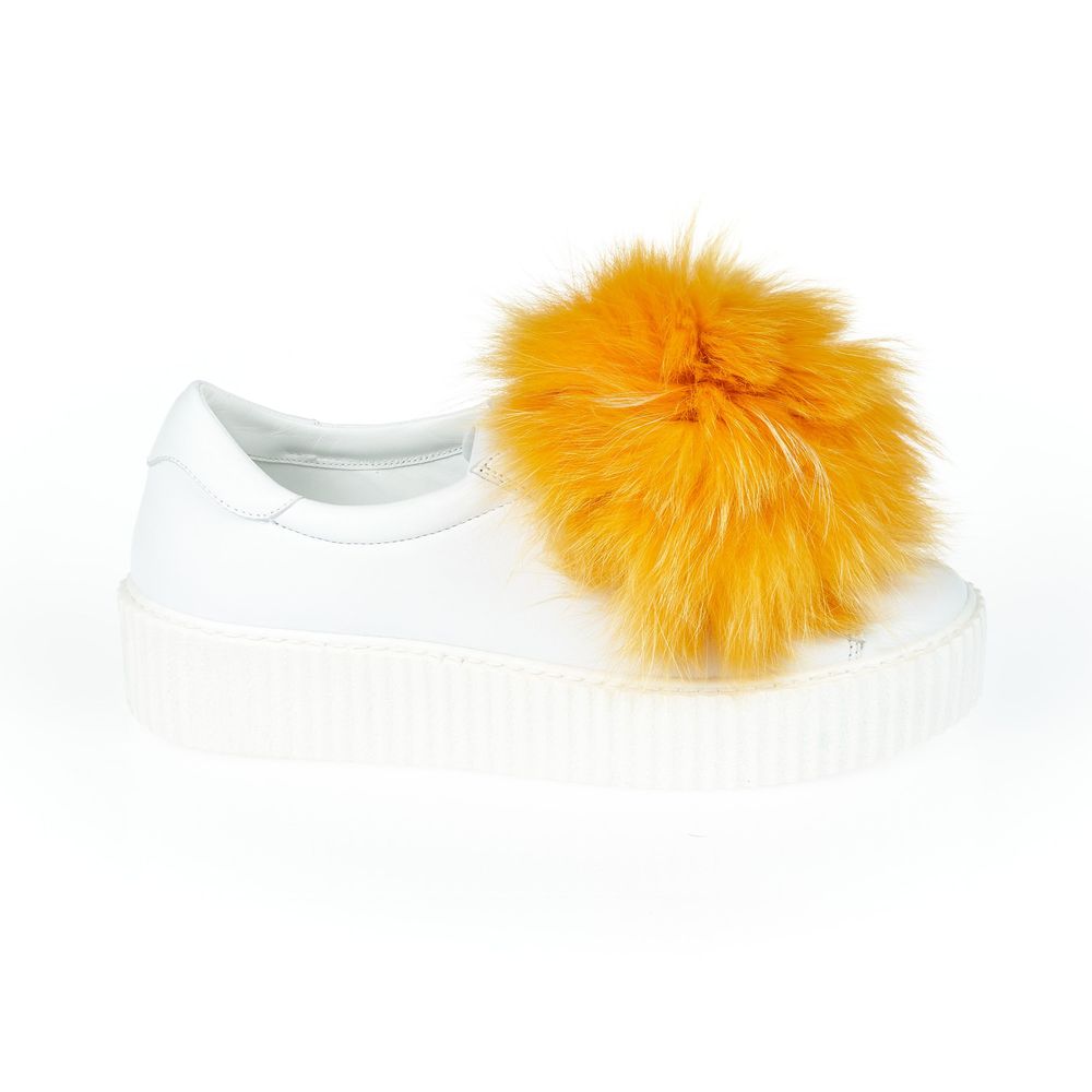 Baskets en textile blanc pour femme Mr&Mrs Italy avec pompon en vraie fourrure