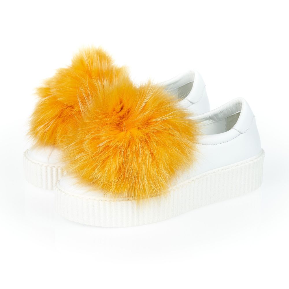 Baskets en textile blanc pour femme Mr&Mrs Italy avec pompon en vraie fourrure