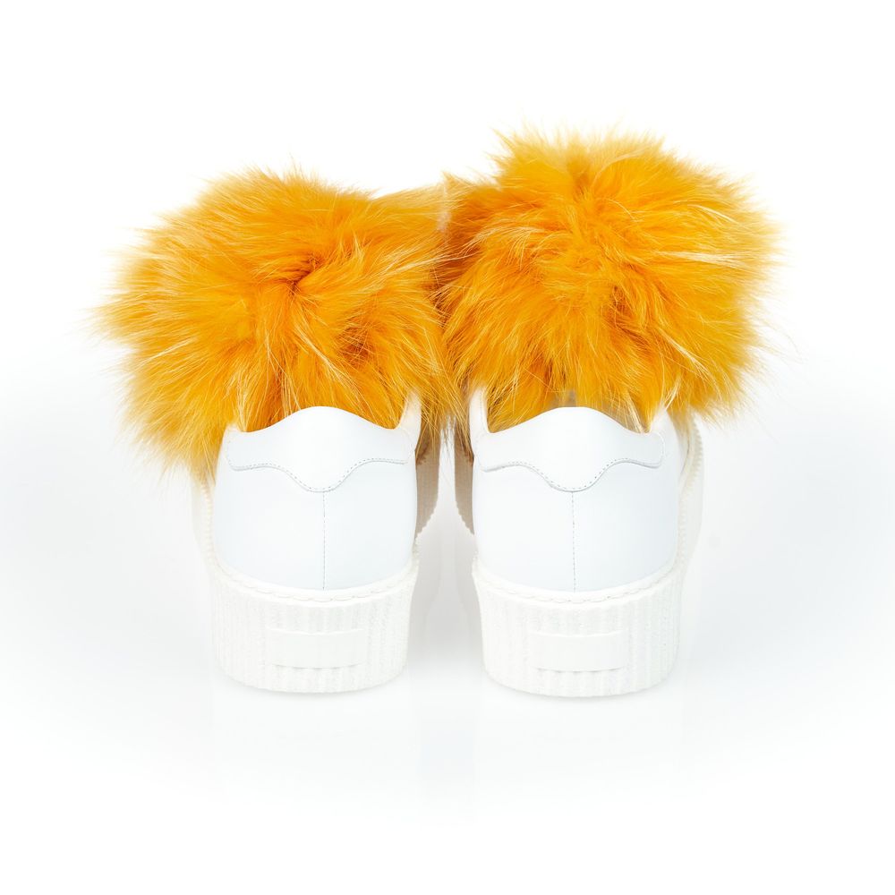 Baskets en textile blanc pour femme Mr&Mrs Italy avec pompon en vraie fourrure
