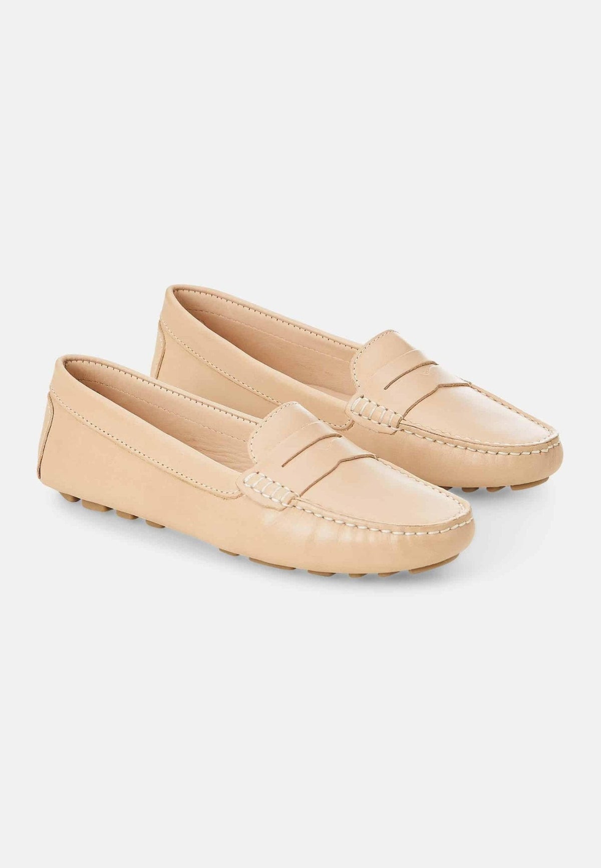 Angico Beige Leather Driving Loafers – Flat Penny Moccasins-1